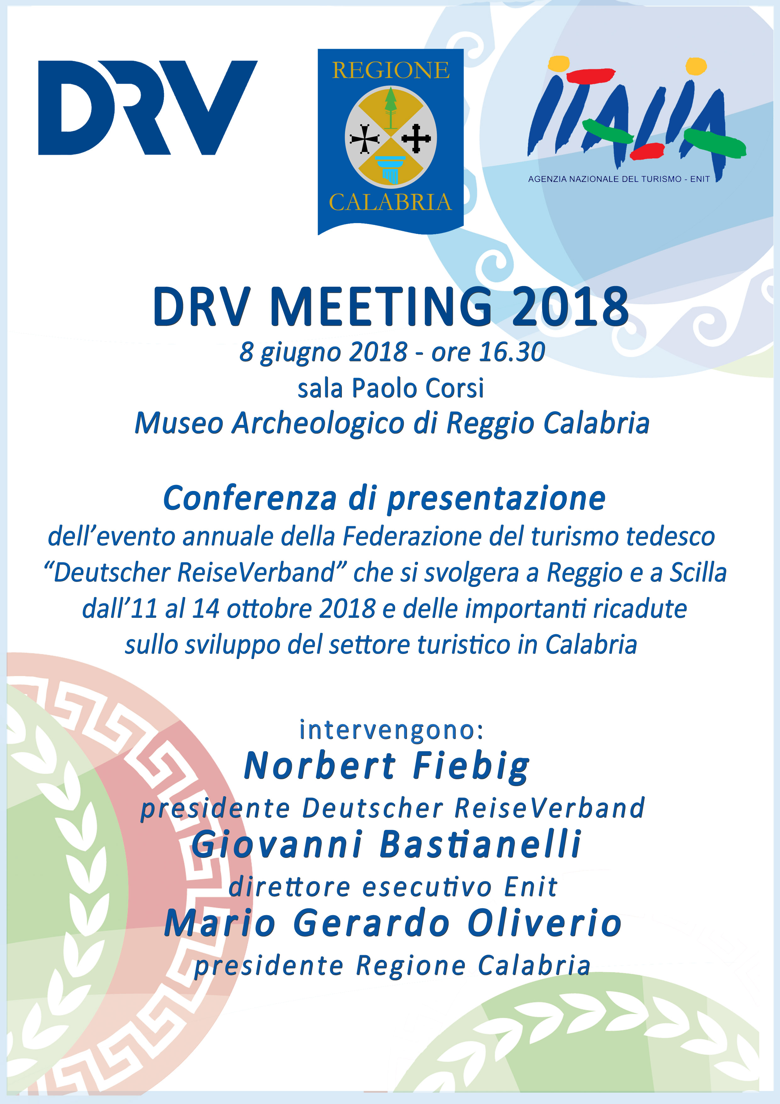 Venerdì 8 giugno 2018,  alle ore 16.30, Conferenza Stampa di presentazione del 68mo Meeting internazionale del Turismo di DRV
